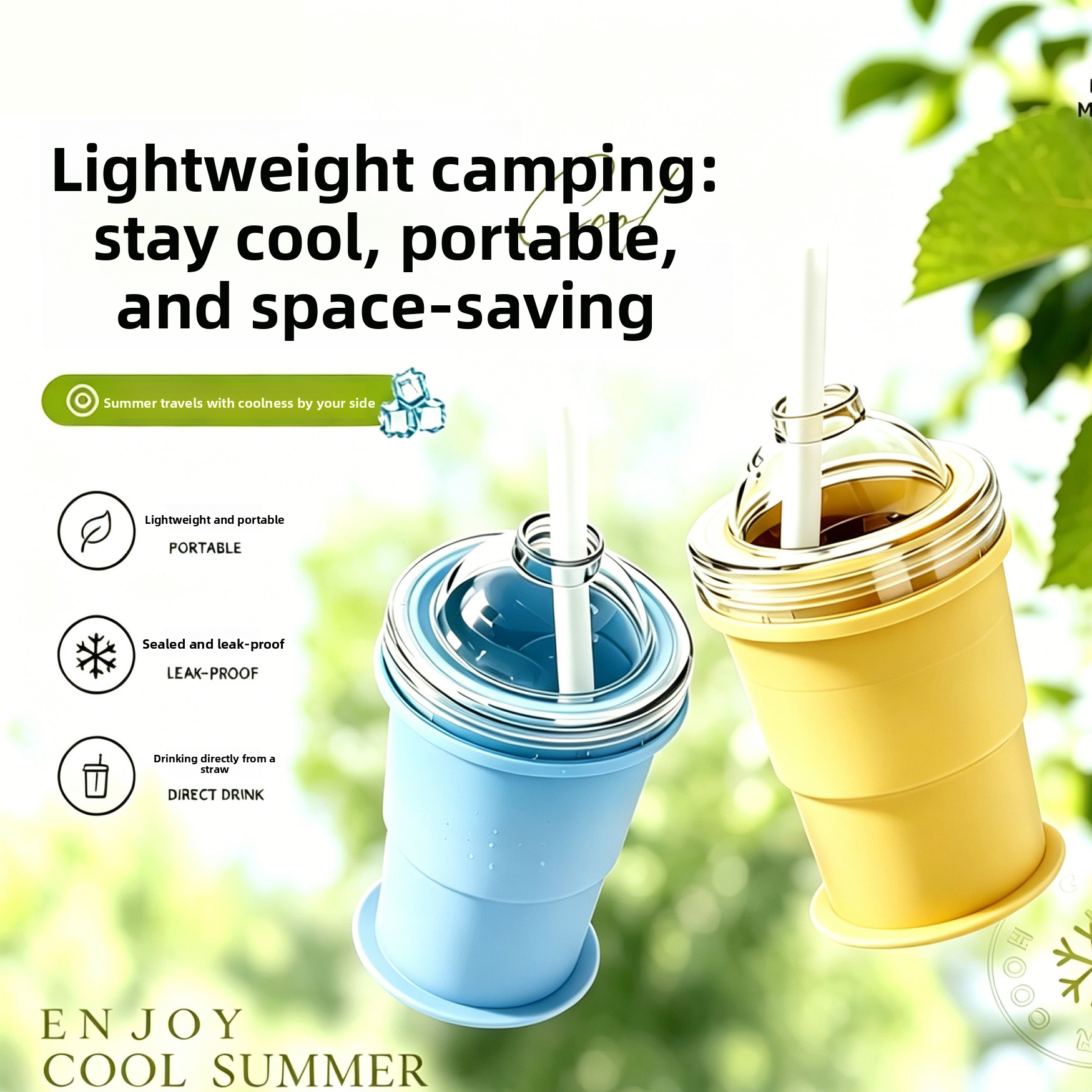 Foldable Silicone Ice Ball Cup with Straw