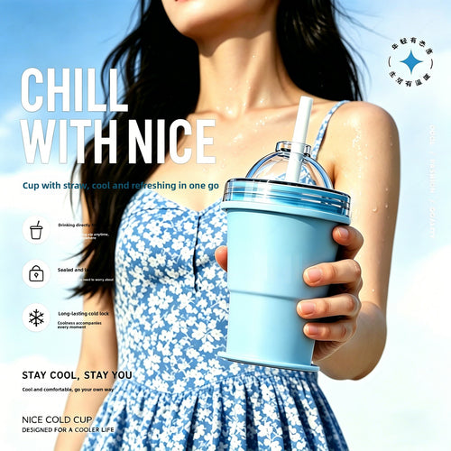 Foldable Silicone Ice Ball Cup with Straw