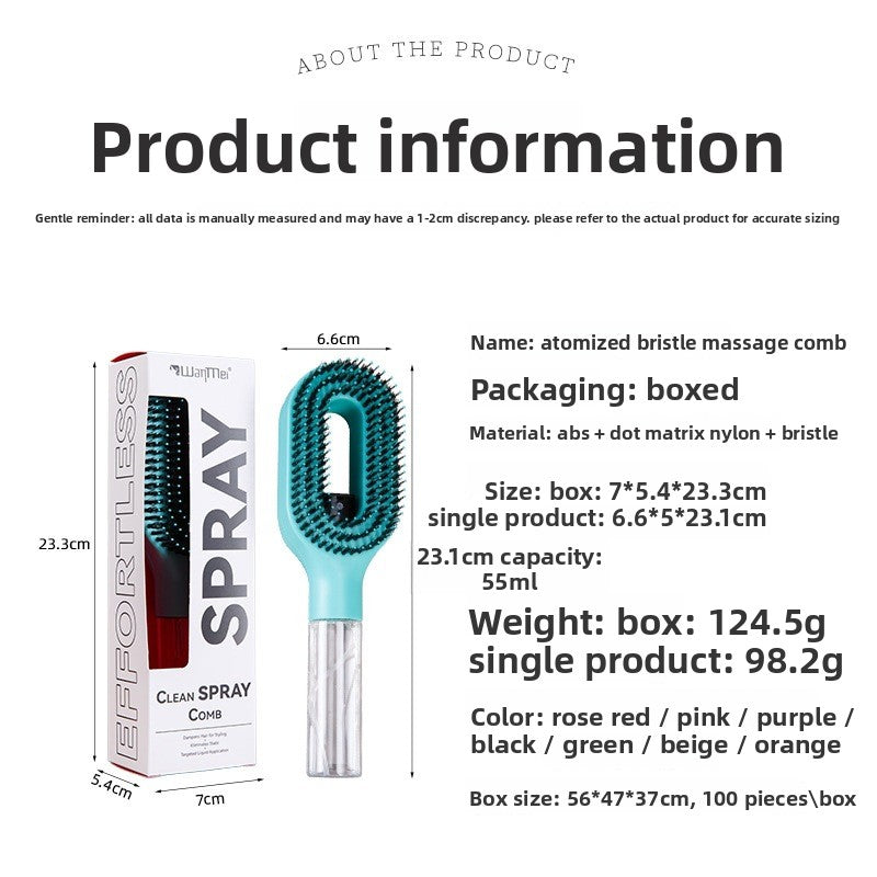 Water Storage Hairbrush with Spray Function