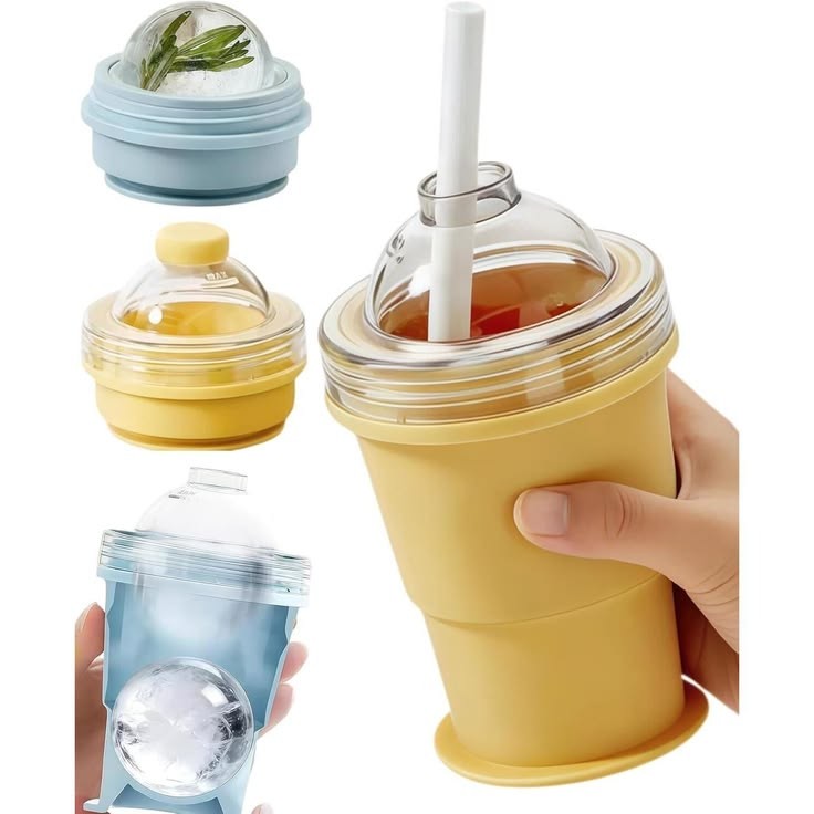 Foldable Silicone Ice Ball Cup with Straw